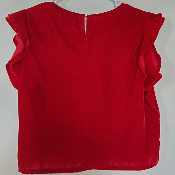 Zara, red velvet crop top with flutter sleeves - Picture 2 of 5